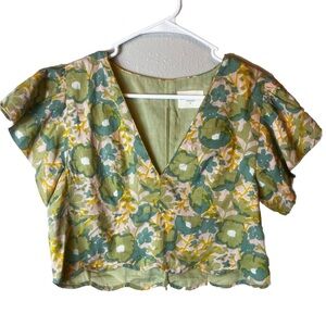 MIRTH Floral Cropped Scalloped Blouse Size L